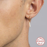 Pair Of 925 Sterling Silver Simple Thin Line Dangle Minimal Hoop Earrings